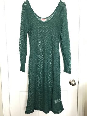 NWOT ReMADE By UO Remnants Sheer Lace Long Sleeve Midi Dress L Green